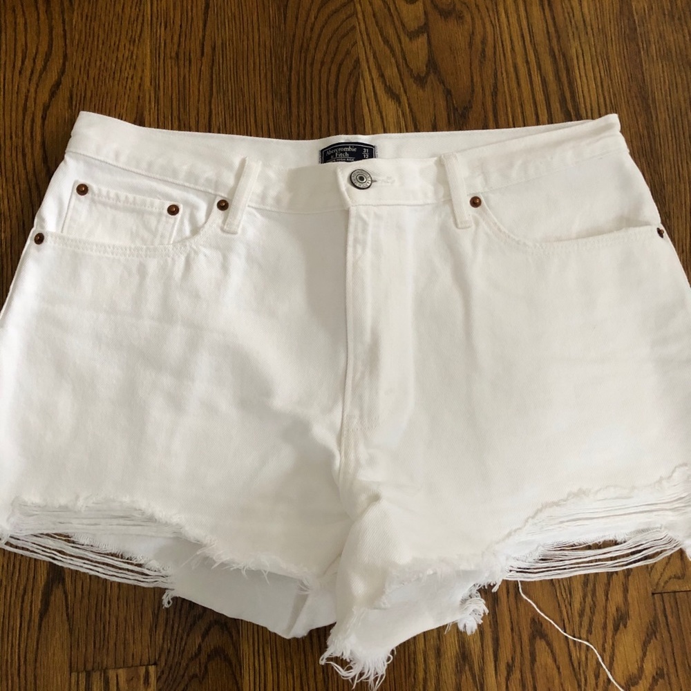 ABERCROMBIE High Rose White Denim Shorts